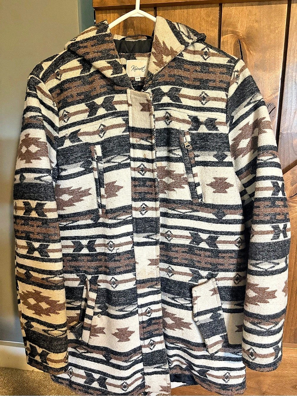 Kismet Geometric Jacket in Black & Brown Size Medium